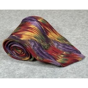 Vintage Molecular Expressions Tie 100% Silk Red Purple Yellow Abstract Pattern